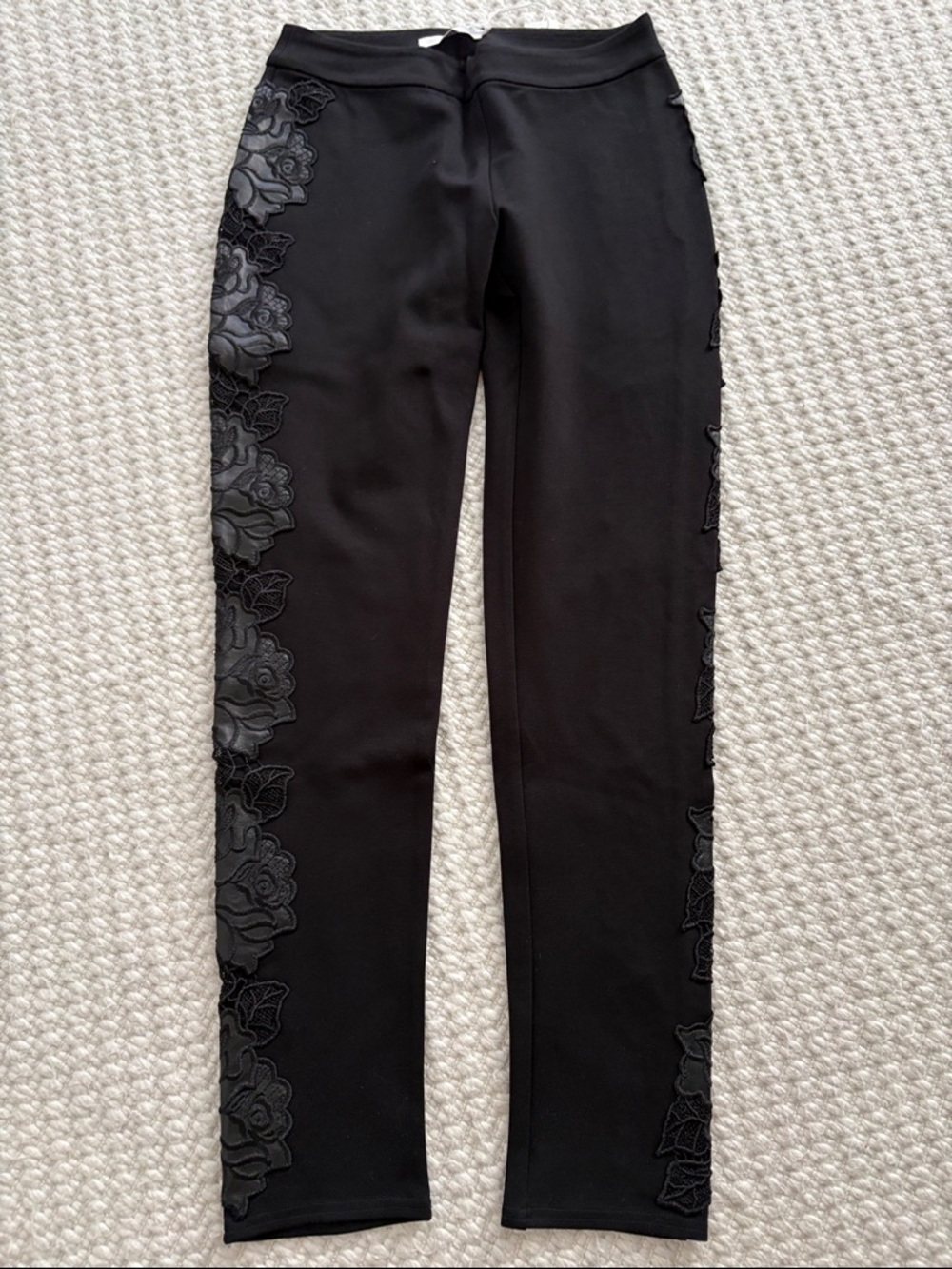 Anne Fontaine Black Floral Appliqué Leggings 38